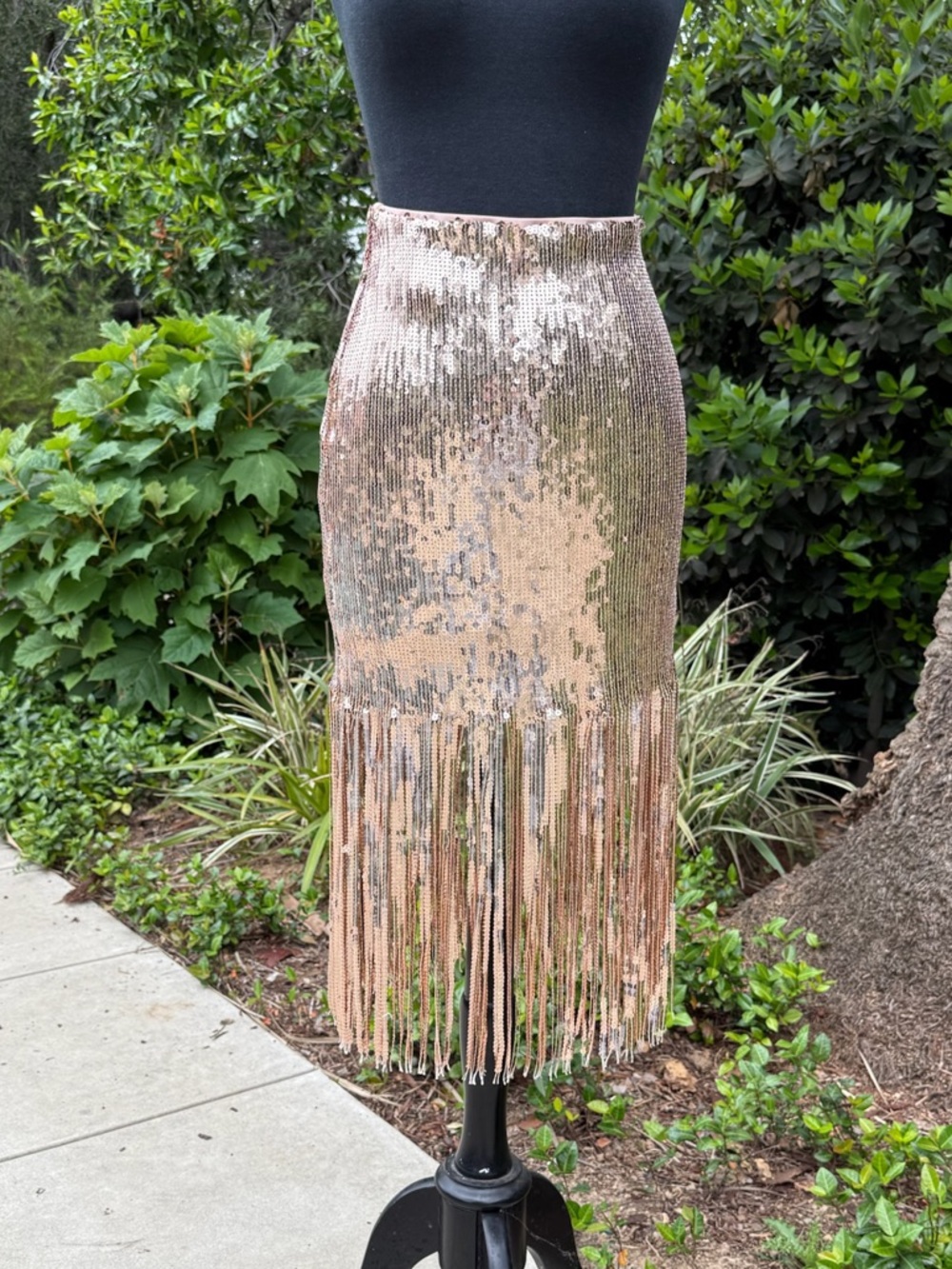 Hidden Label sequin pencil midi skirt with fringe hem extension - size S